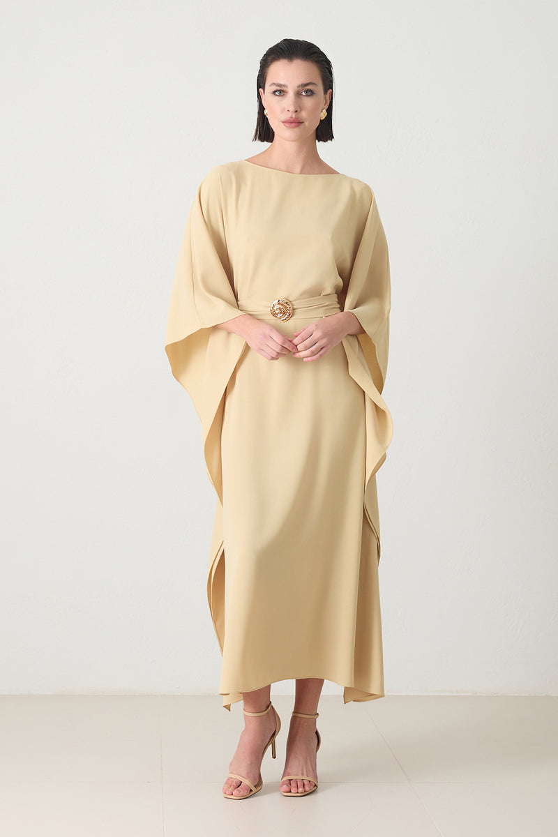 Setre Waist Belt Detailed Midi Length Dress Light Yellow