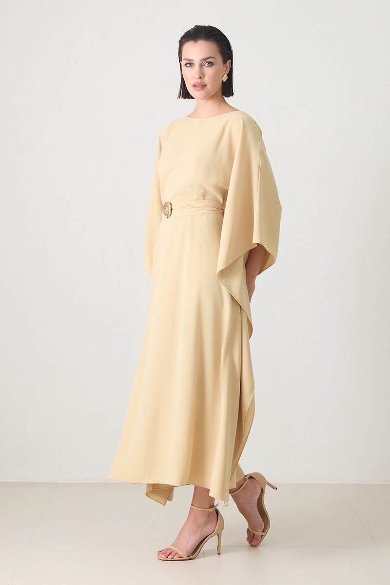 Setre Waist Belt Detailed Midi Length Dress Light Yellow