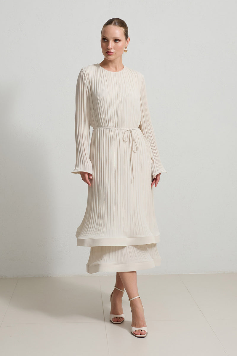 Setre Pleated Relaxed Cut Dress Cream