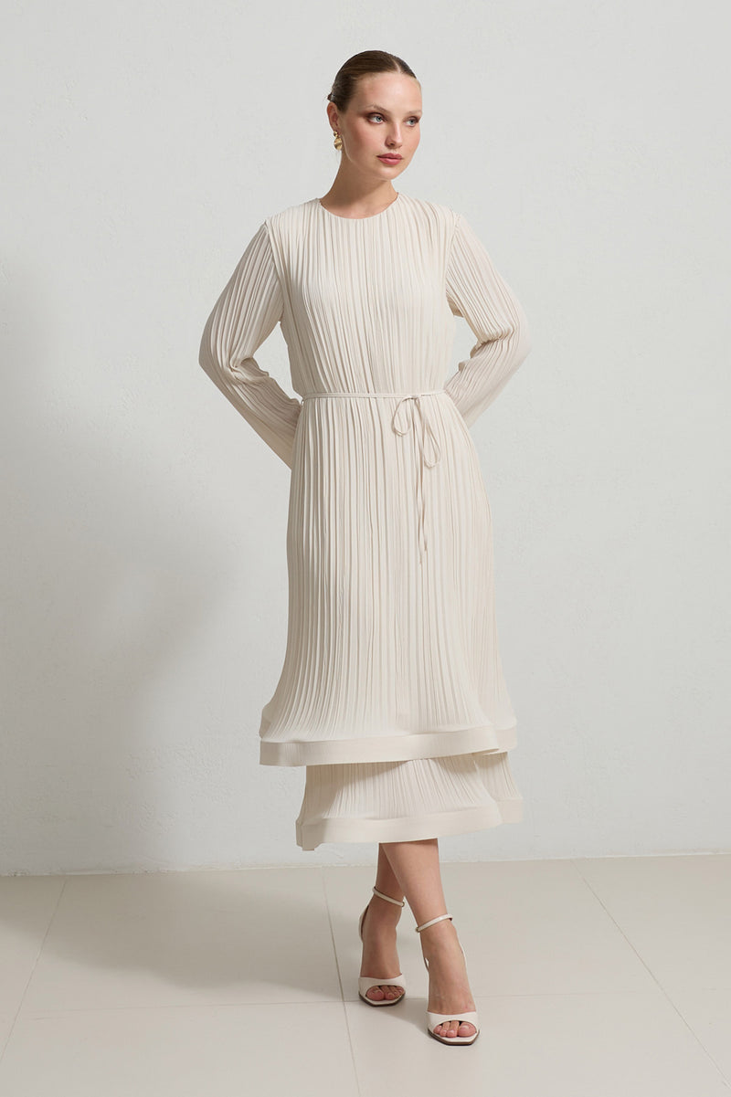 Setre Pleated Relaxed Cut Dress Cream