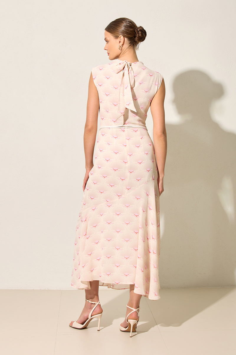 Setre Contrast Flared Belted Dress Pink-Cream