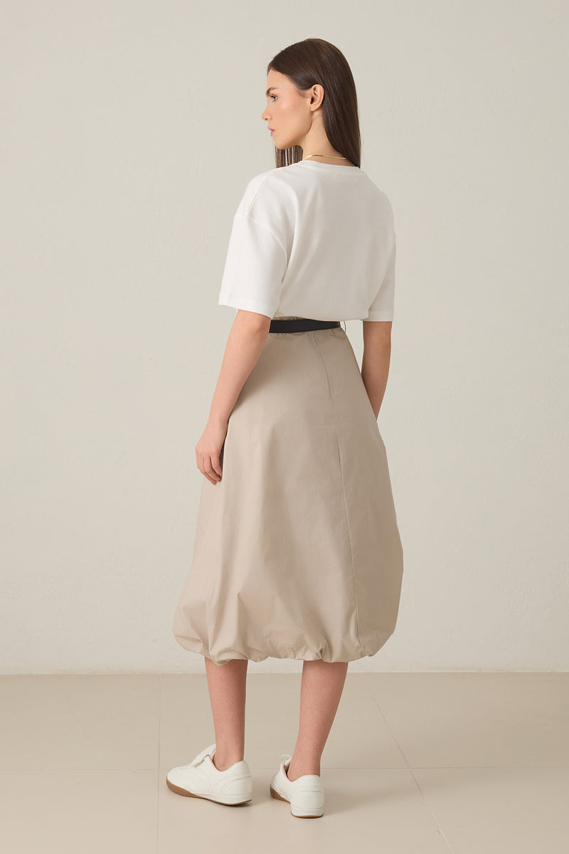 Setre Belt Detailed Midi Length Balloon Skirt Beige