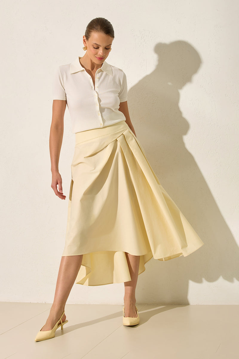 Setre Flared Asymmetric Pleated Skirt Amber