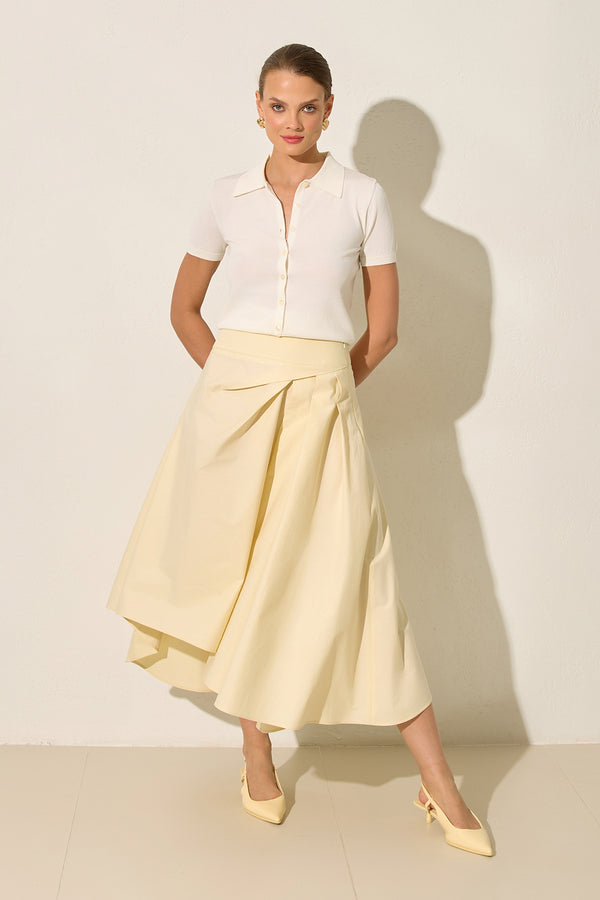 Setre Flared Asymmetric Pleated Skirt Amber