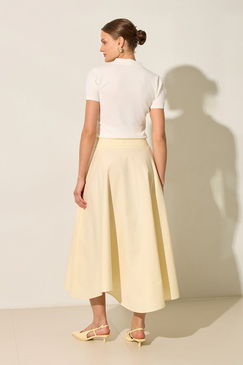 Setre Flared Asymmetric Pleated Skirt Amber