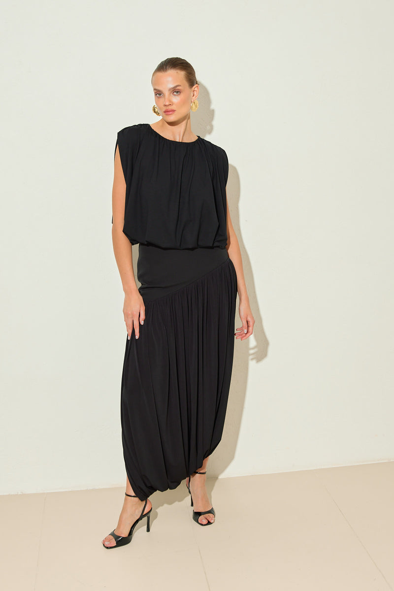 Setre Bubble Hem Side Slit Skirt Black