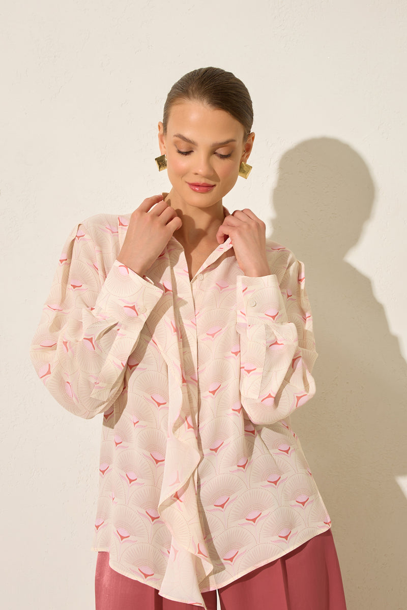 Setre Contrast Print Drape Shirt Cream