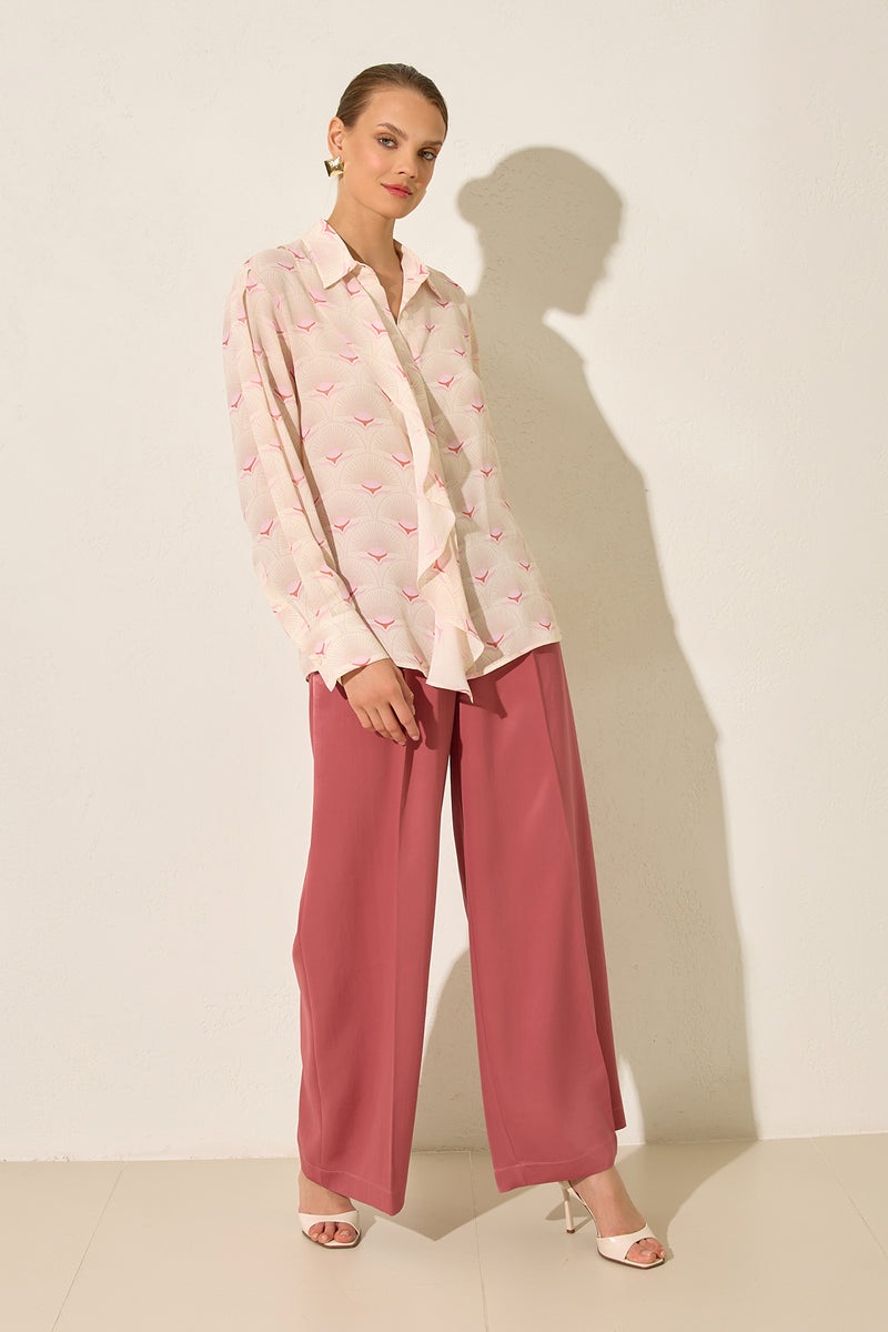 Setre Contrast Print Drape Shirt Cream