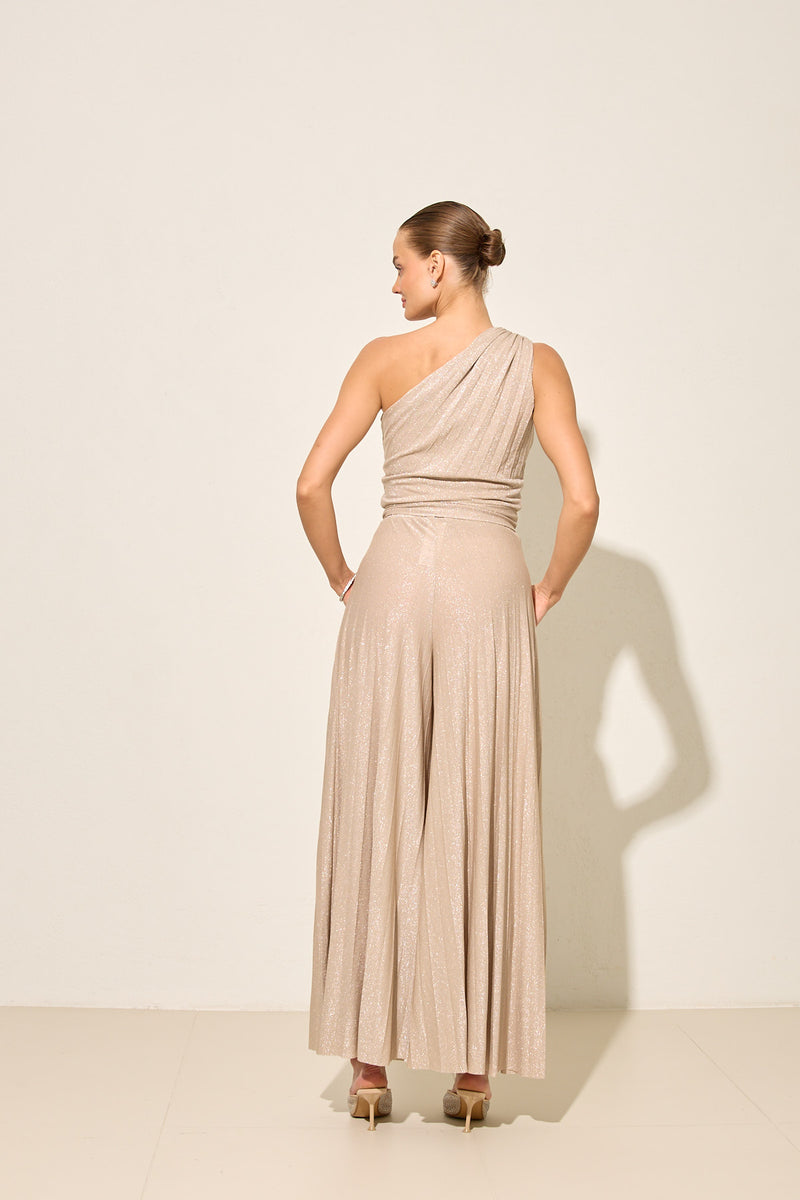 Setre One Shoulder Lurex Suit Beige
