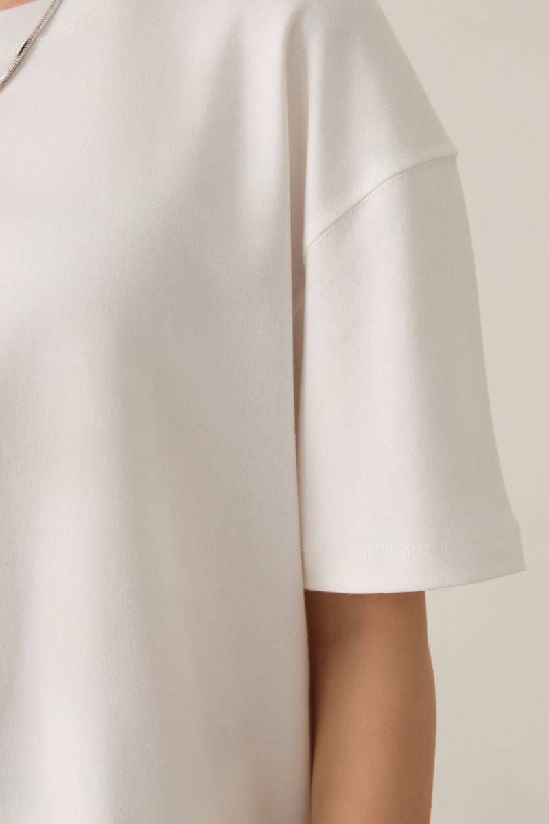 Setre Cotton Basic Short Sleeve Oversize T-Shirt Ecru