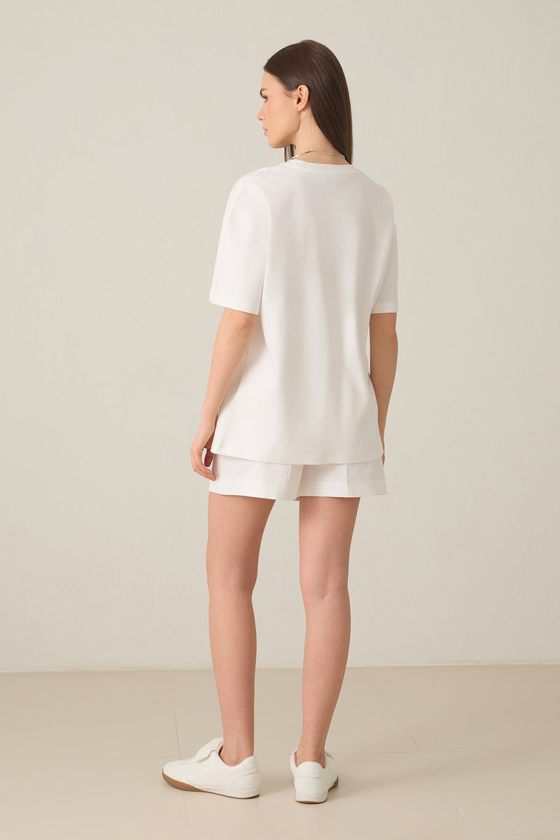 Setre Cotton Basic Short Sleeve Oversize T-Shirt Ecru