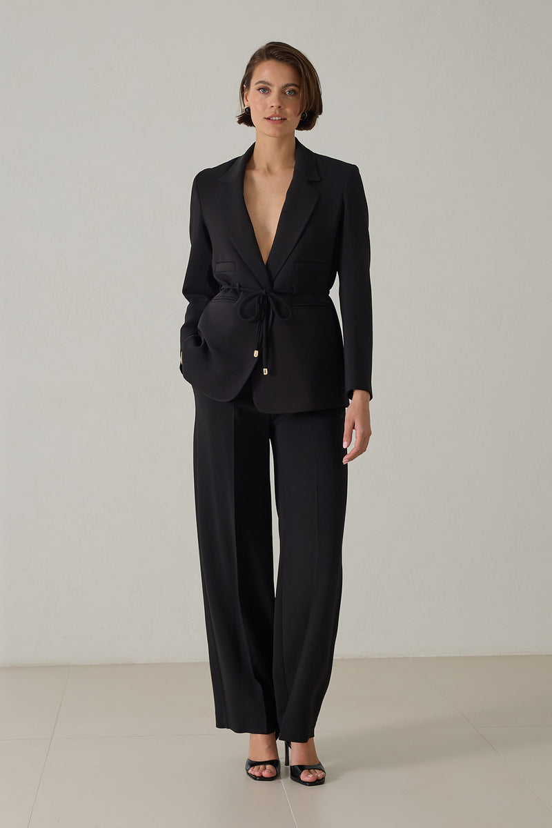 Setre Waist Tie And Pocket Detailed Jacket, Relaxed Cut Trouser Suit Black