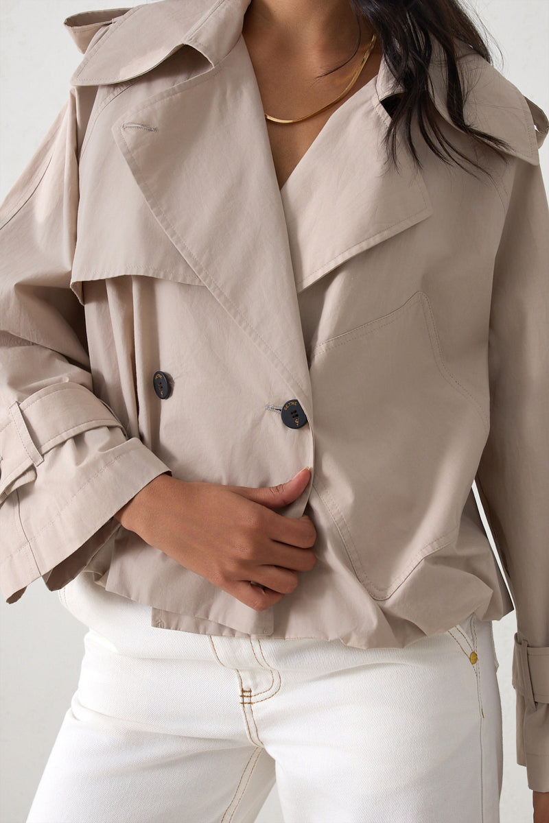 Setre Trench Coat With Collar And Asymmetrical Closure Detail Beige