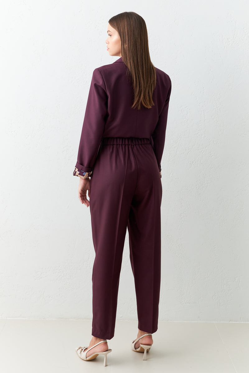 Setre High Waist Full Pattern Trousers Burgundy