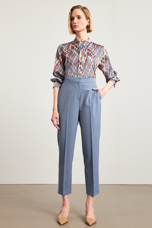 Setre High Waist Full Pattern Trousers Blue