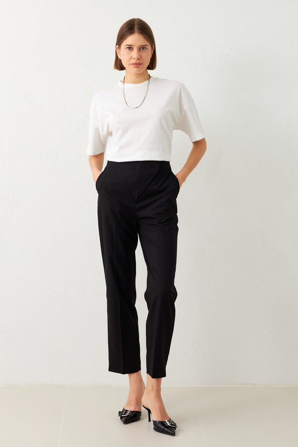 Setre Asymmetric Closure Elastic Waist Trousers Black