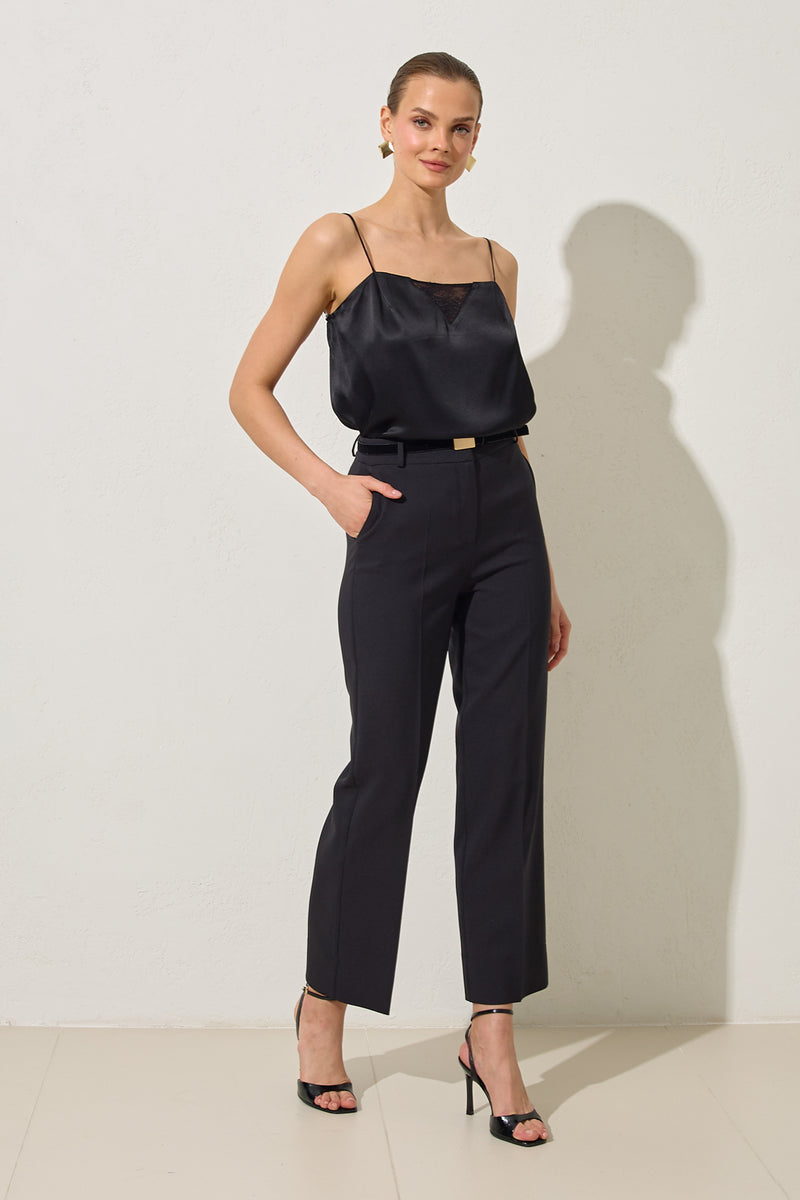 Setre Belted Crop Solid Trousers Black