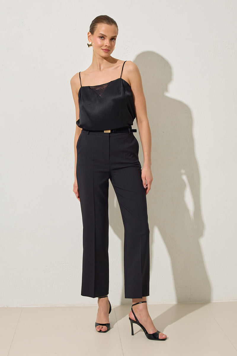 Setre Belted Crop Solid Trousers Black