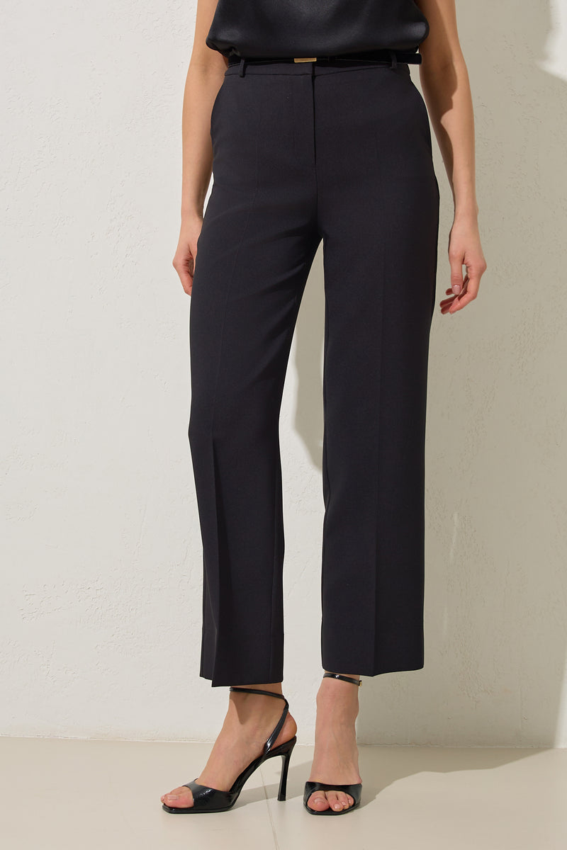 Setre Belted Crop Solid Trousers Black