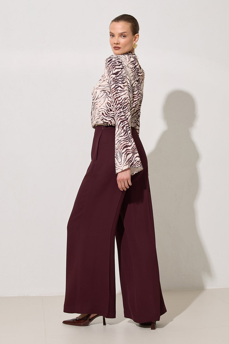 Setre Relaxed Cut Wide Leg Trousers Burgundy