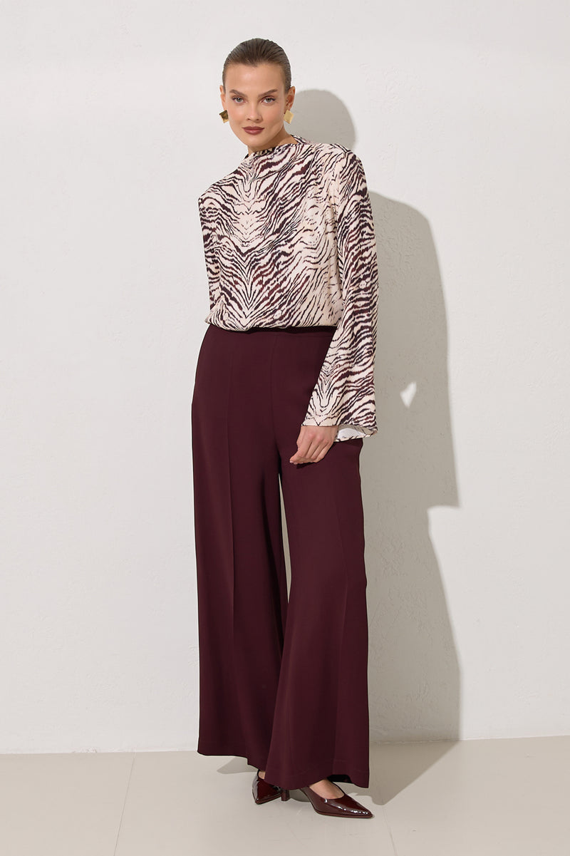 Setre Relaxed Cut Wide Leg Trousers Burgundy