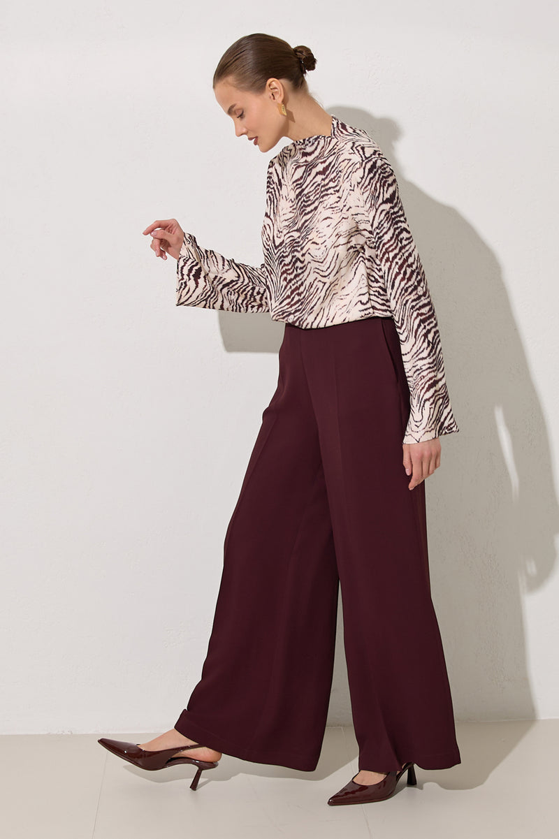 Setre Relaxed Cut Wide Leg Trousers Burgundy