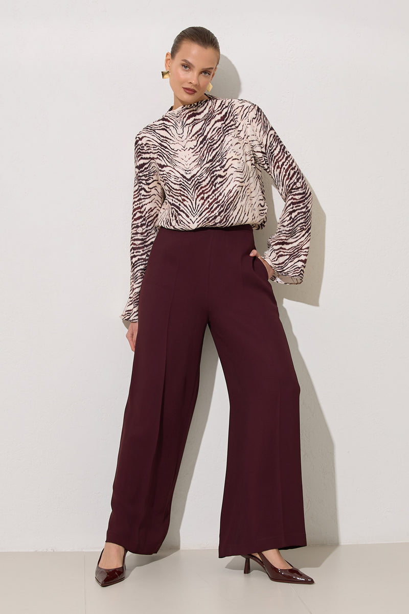 Setre Relaxed Cut Wide Leg Trousers Burgundy