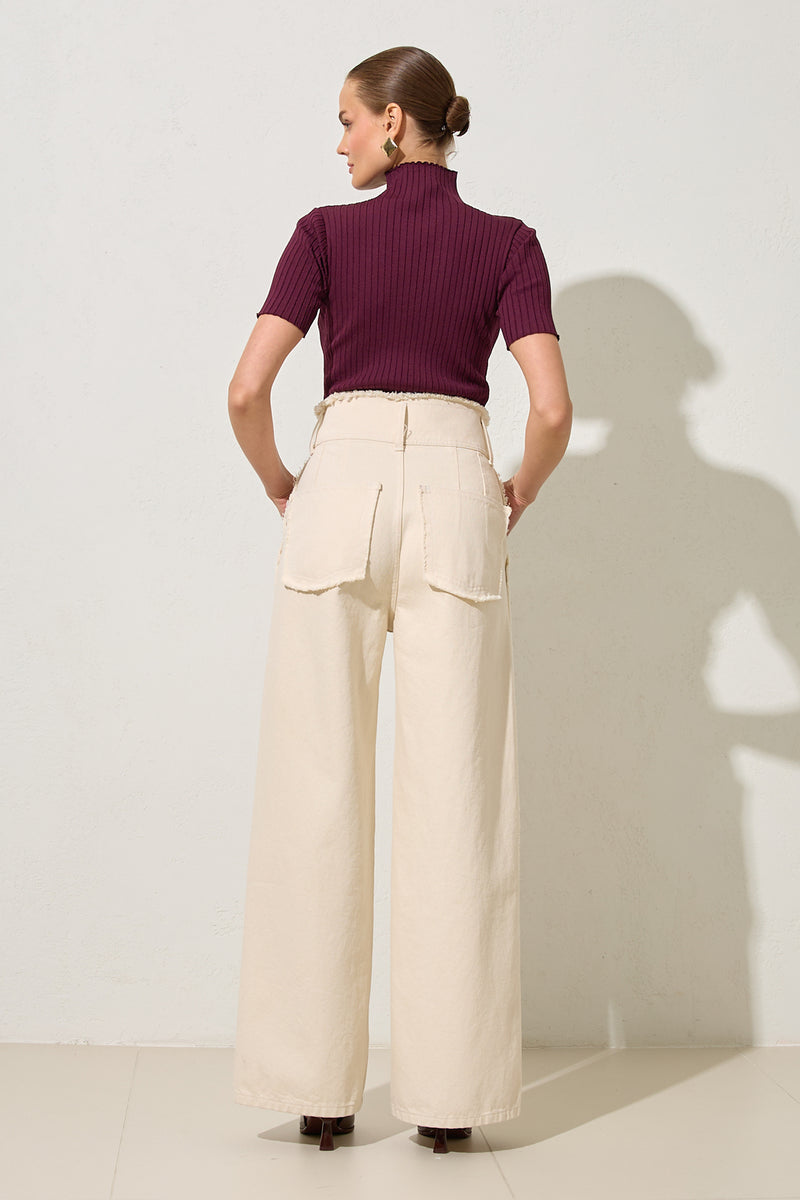 Setre Cotton Waist And Pocket Detailed Relaxed Fit Trousers Beige