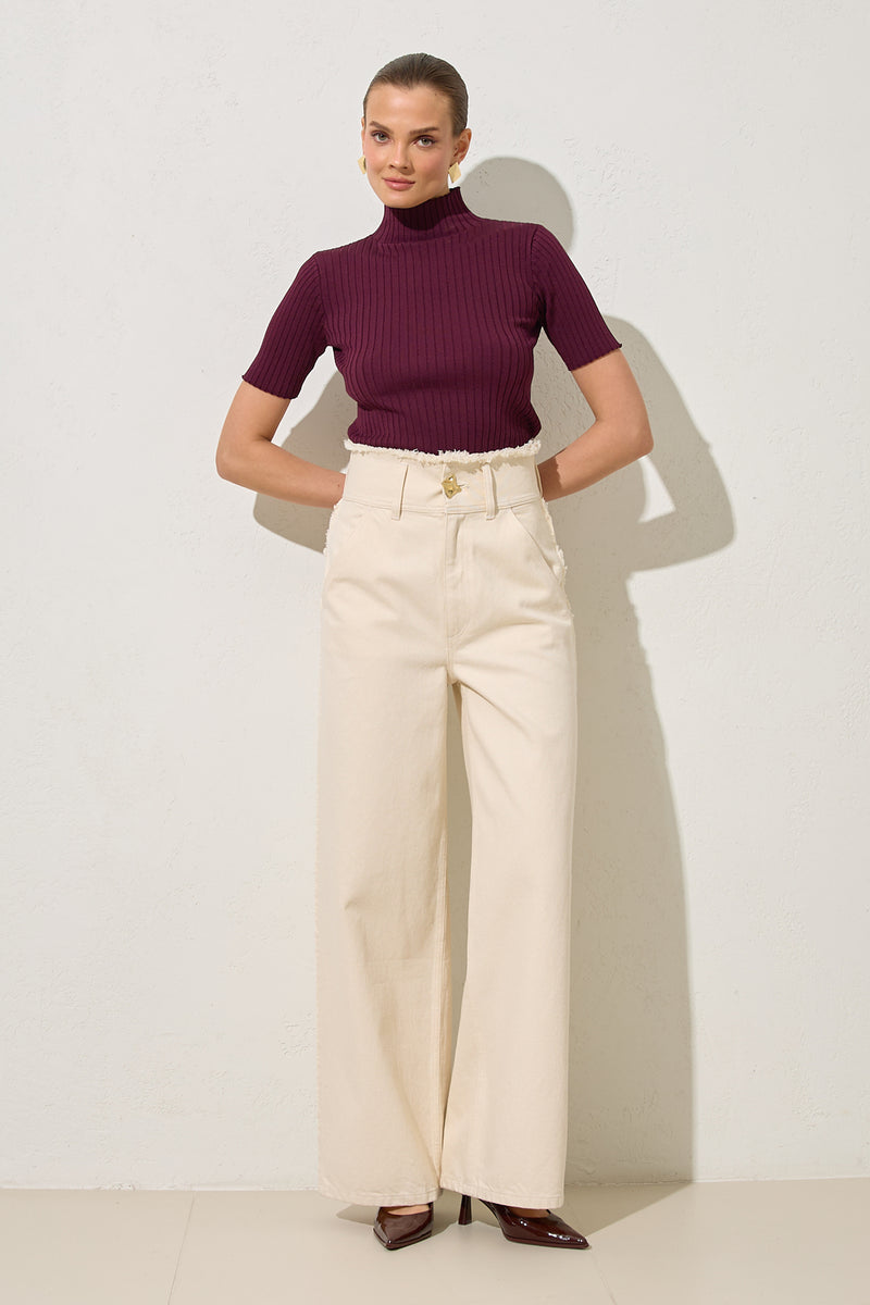 Setre Cotton Waist And Pocket Detailed Relaxed Fit Trousers Beige