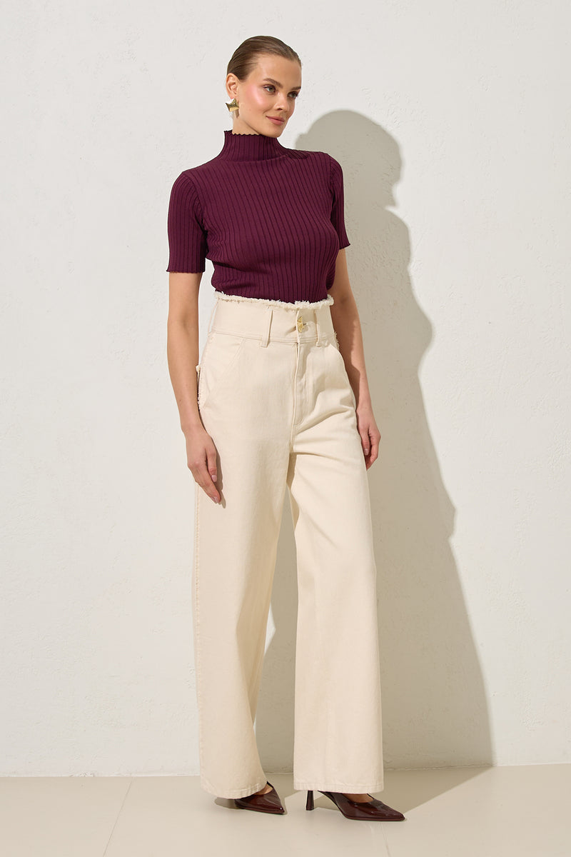 Setre Cotton Waist And Pocket Detailed Relaxed Fit Trousers Beige