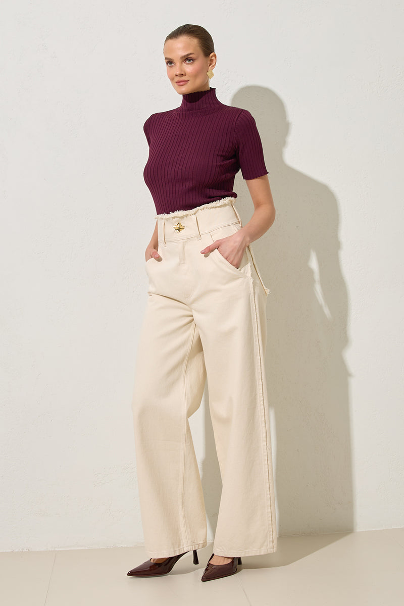 Setre Cotton Waist And Pocket Detailed Relaxed Fit Trousers Beige
