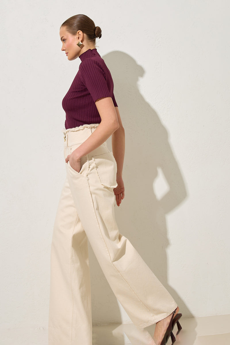 Setre Cotton Waist And Pocket Detailed Relaxed Fit Trousers Beige