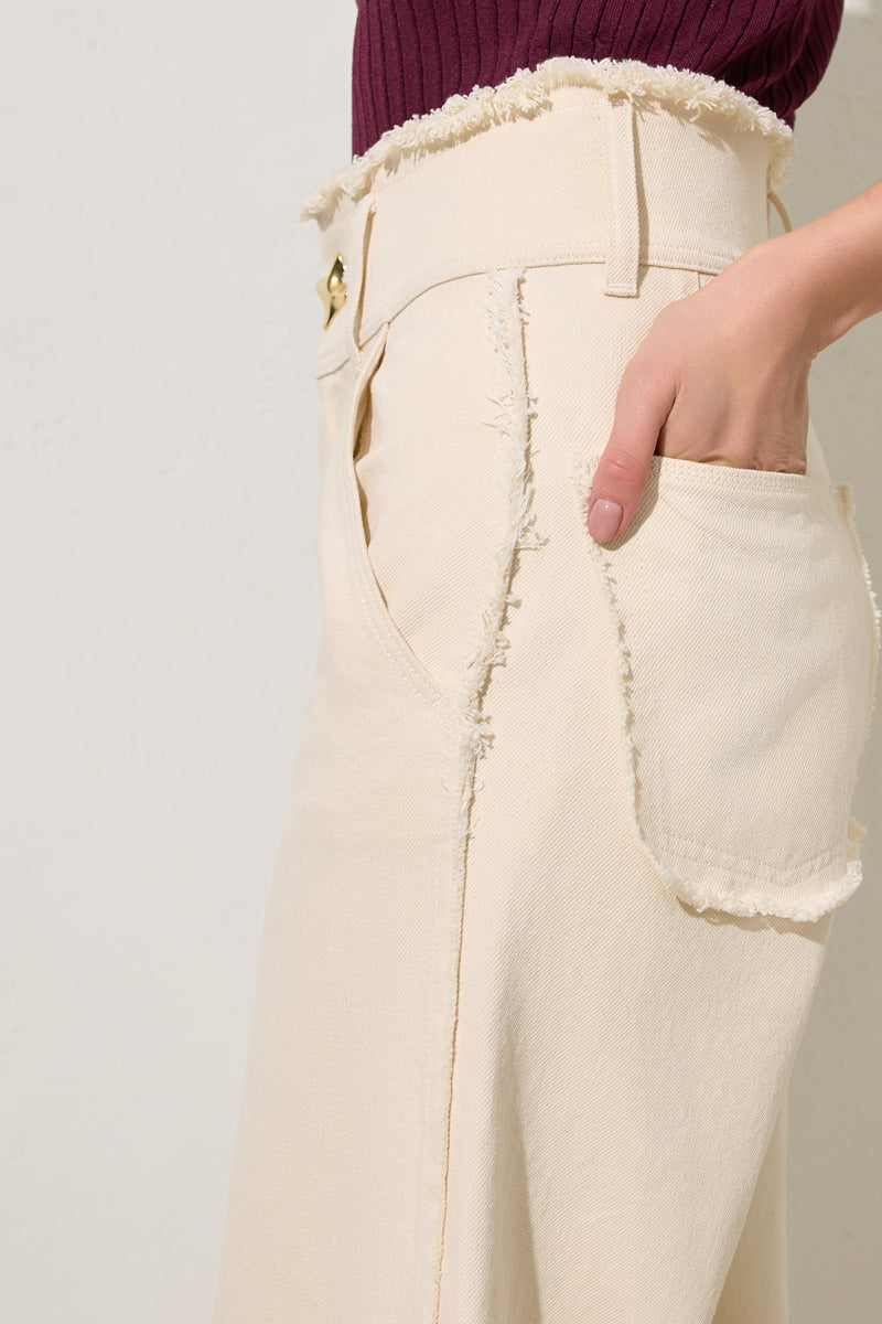 Setre Cotton Waist And Pocket Detailed Relaxed Fit Trousers Beige