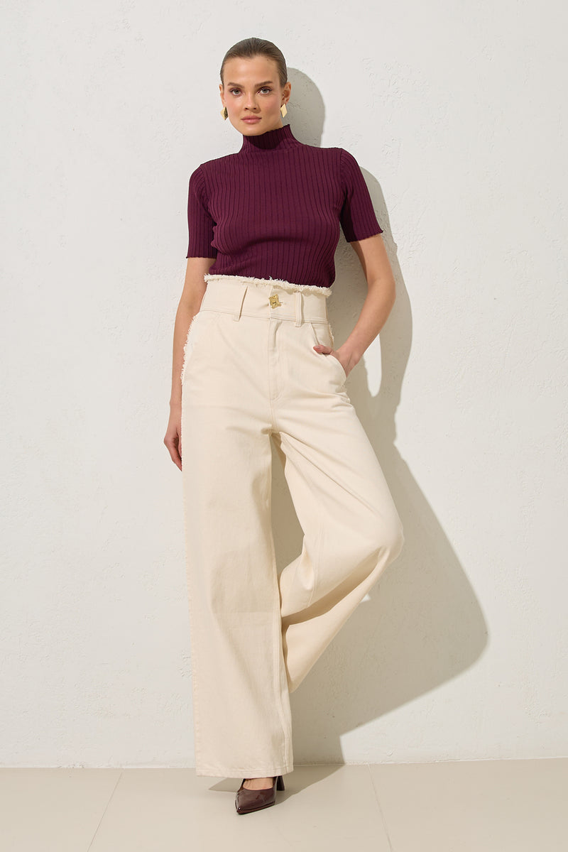 Setre Cotton Waist And Pocket Detailed Relaxed Fit Trousers Beige
