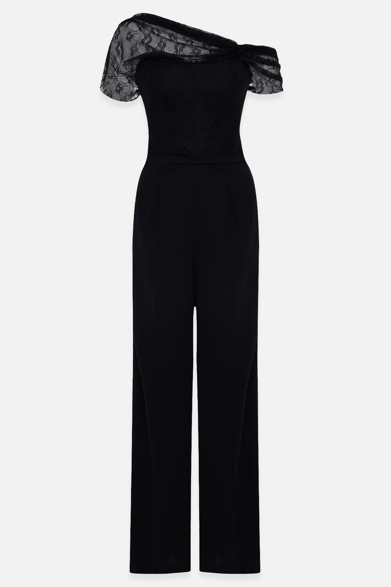 Setre Sleeve And Lace Detailed Trouser Jumpsuit Black