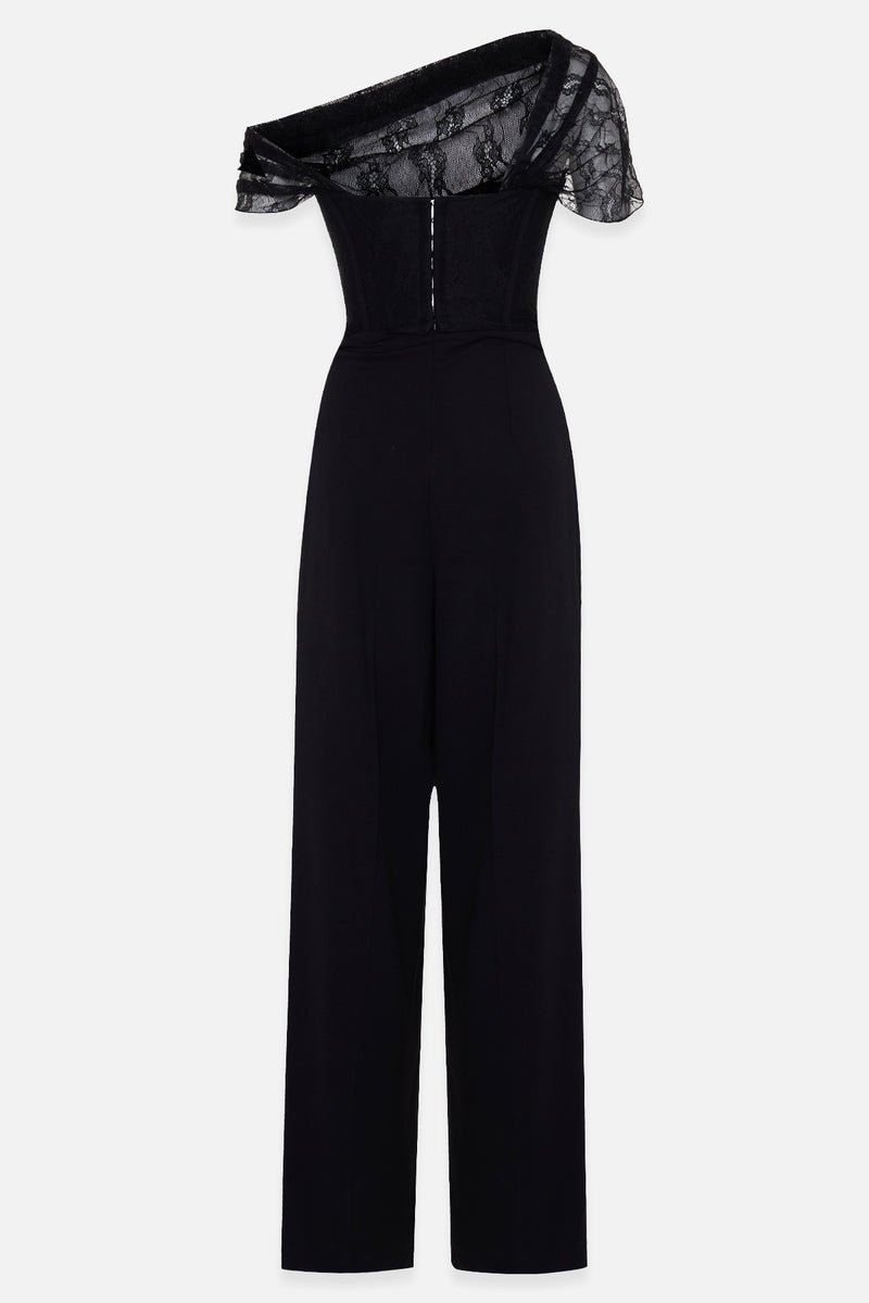 Setre Sleeve And Lace Detailed Trouser Jumpsuit Black
