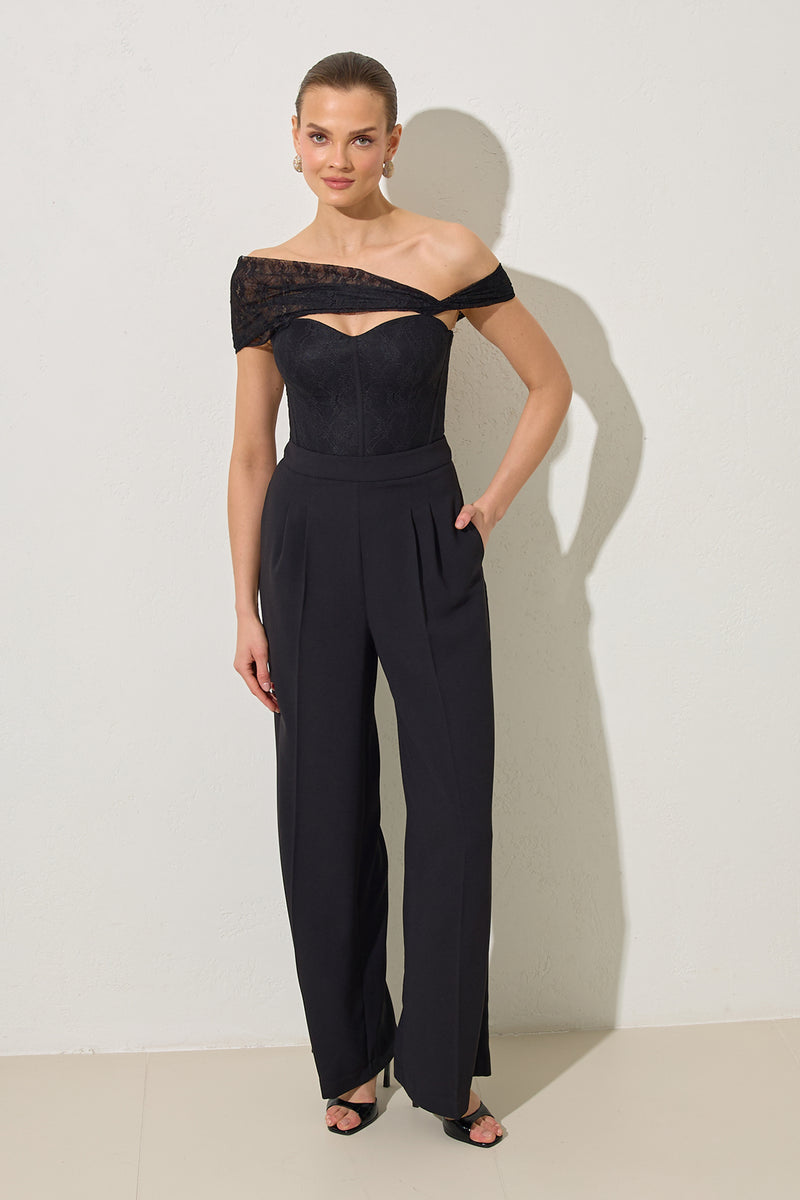 Setre Sleeve And Lace Detailed Trouser Jumpsuit Black