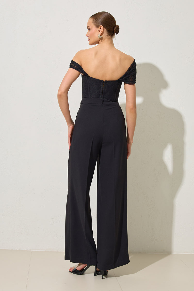 Setre Sleeve And Lace Detailed Trouser Jumpsuit Black