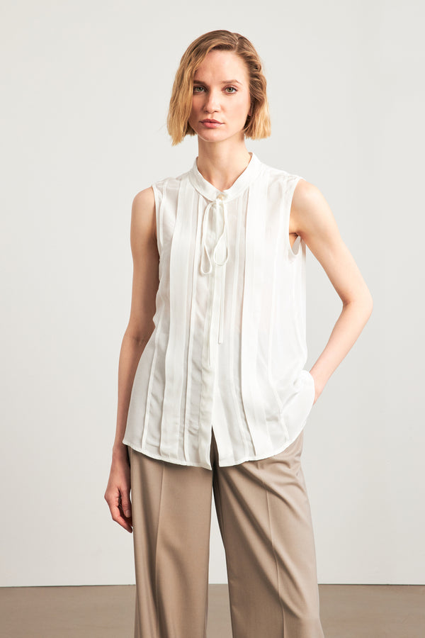 Setre Pleat Detailed Sleeveless Blouse Ecru