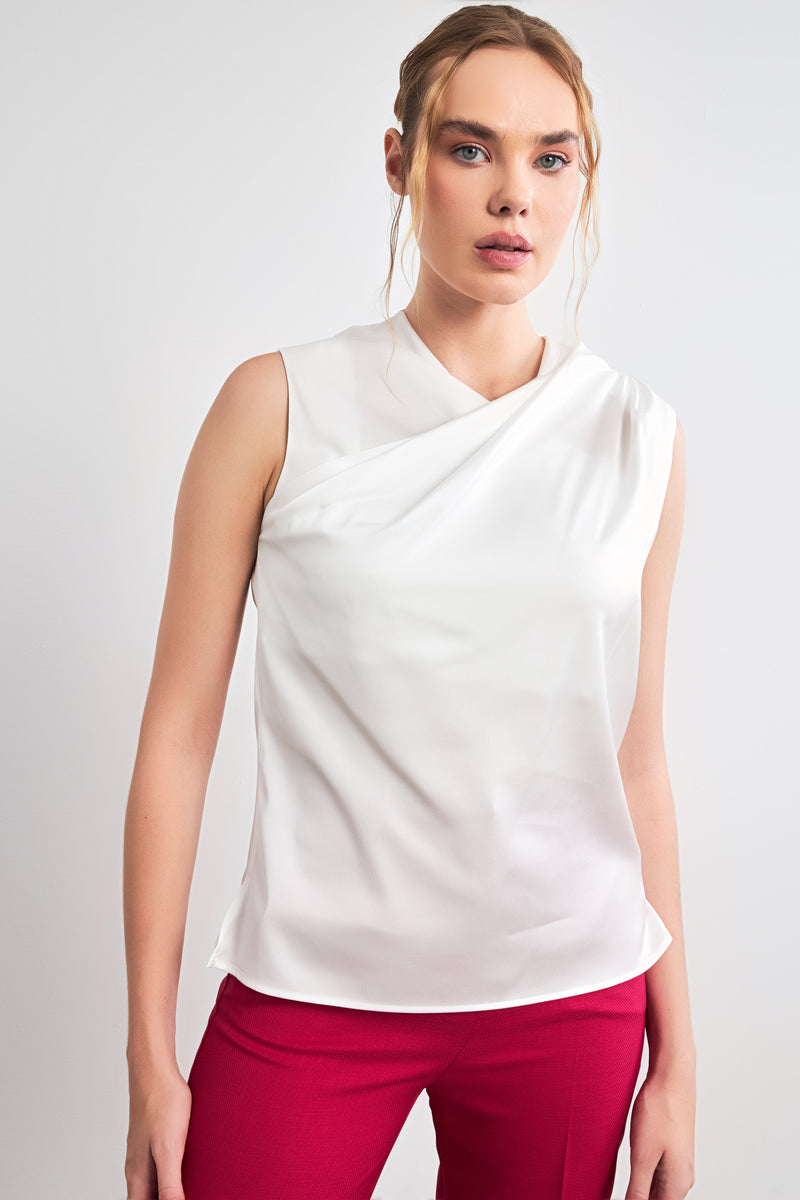 Setre Asymmetric Collar Sleeveless Blouse Ecru