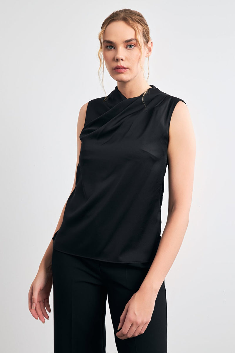 Setre Asymmetric Collar Sleeveless Blouse Black