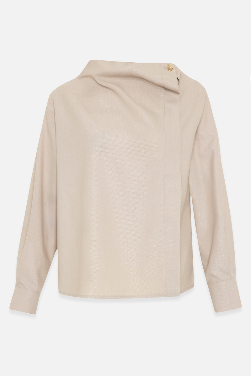 Setre Button-Down Detailed Long Sleeve Blouse Beige