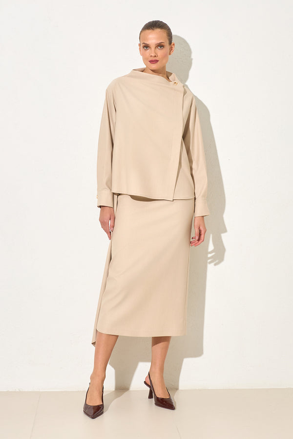 Setre Button-Down Detailed Long Sleeve Blouse Beige