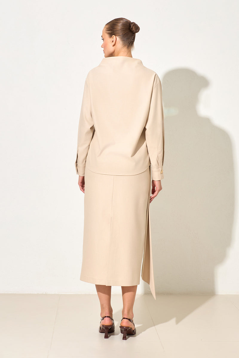 Setre Button-Down Detailed Long Sleeve Blouse Beige