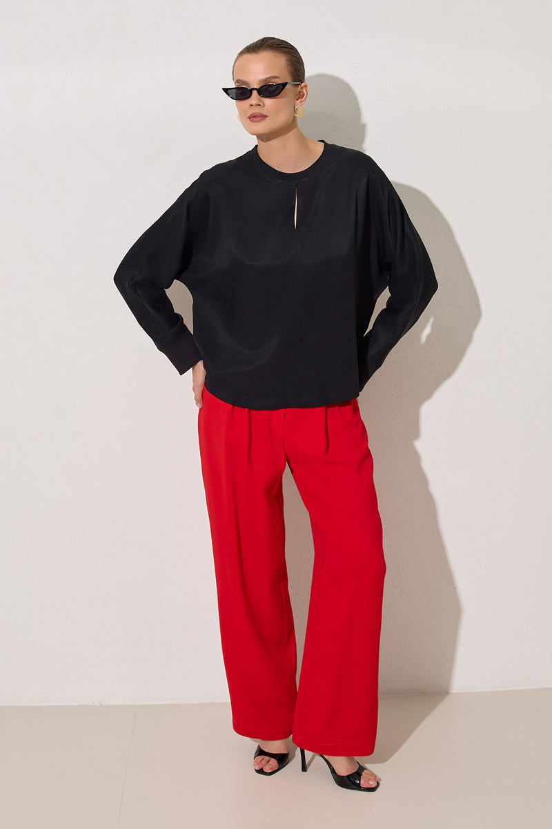 Setre Crew Neck Long Sleeve Blouse Black