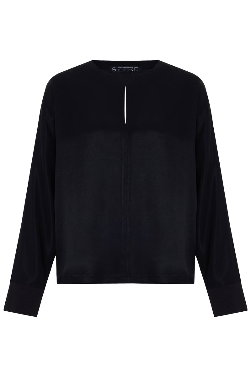 Setre Crew Neck Long Sleeve Blouse Black