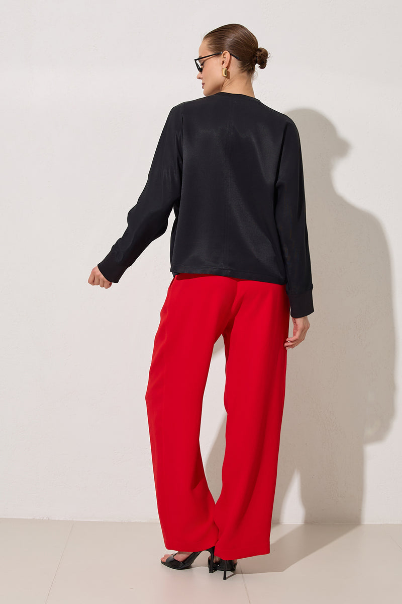 Setre Crew Neck Long Sleeve Blouse Black