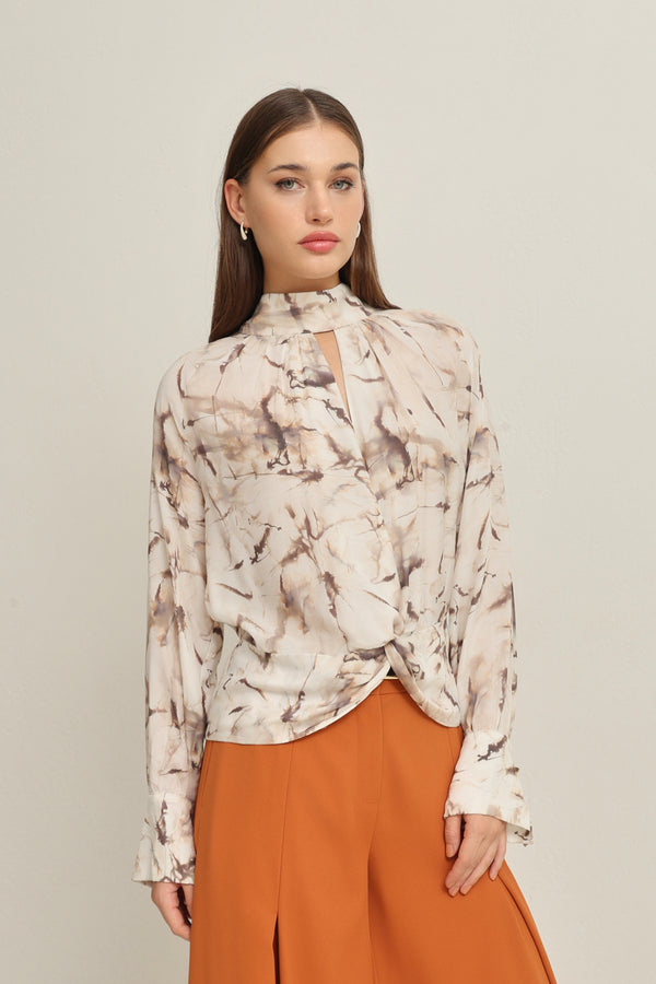Setre Blouse With Collar Window And Gathered Waist Detail Stone