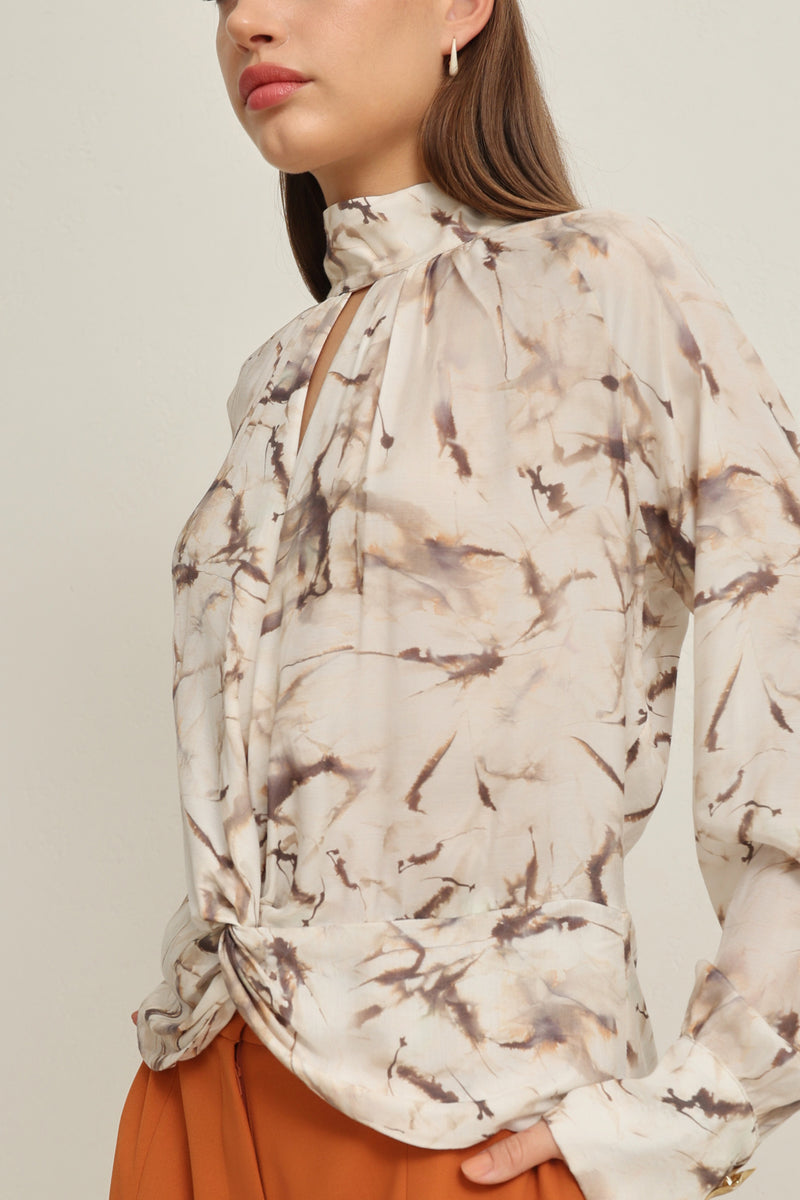 Setre Blouse With Collar Window And Gathered Waist Detail Stone