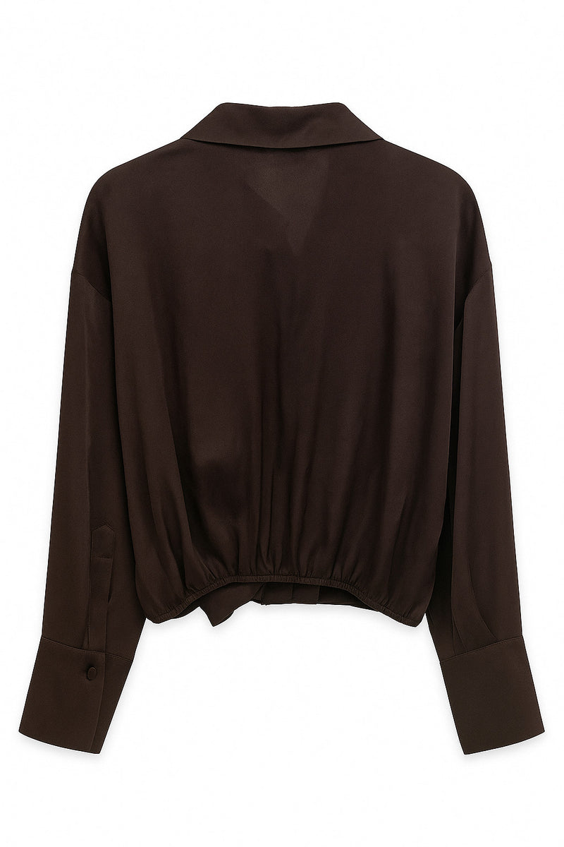 Setre Twisted Detail Crop Blouse Chocolate Brown